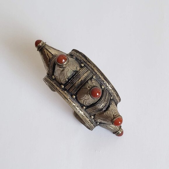 Tribal Ethnic CARNELIAN CUFF Bracelet Rustic Metal Natural Stone - Picture 4 of 14